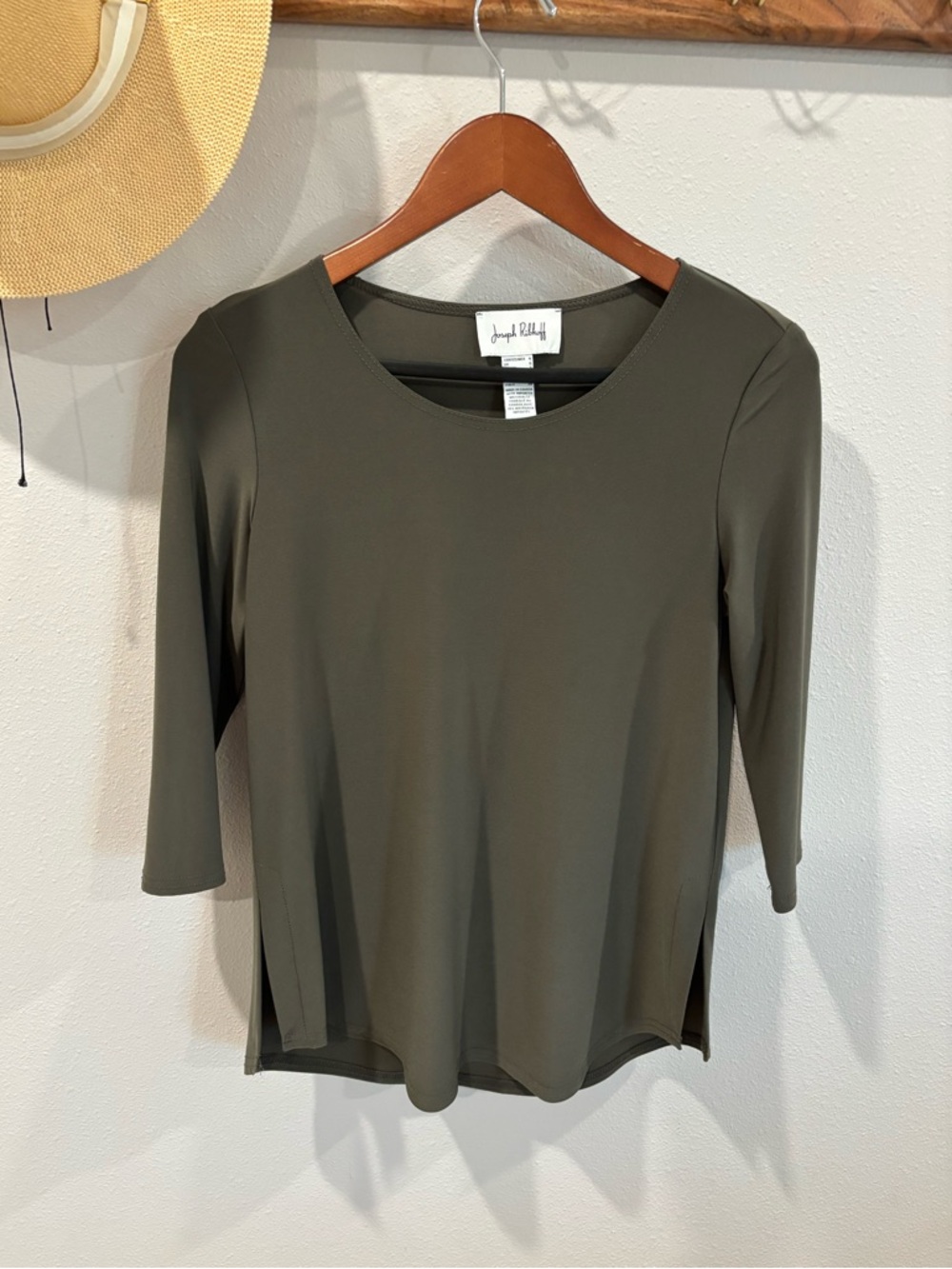 Joseph Ribkoff Olive Green Stretch Scoop Neck Top‎ size 4 US